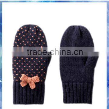 Bird Eyes Knit Girls Gloves Mitten With Fleece Lining