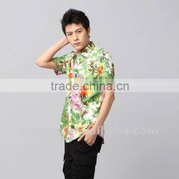 Latest OEM design 100% cotton floral Hawaiian style popular printed satin men's short sleeve shirts