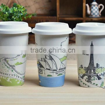 China supplier double wall ceramic travel mug