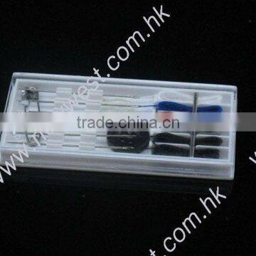 Pre-threaded hotel supply sewing kit box