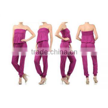 Womens Comfy Sexy Slimming STRAPLESS SMOCKED JUMPSUIT Tube Top L1087