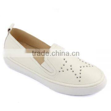 2016 Korean Fashion Latest Star Designs Girl Genuine Leather Slip-on Casual Flat White Color Loafer Shoes