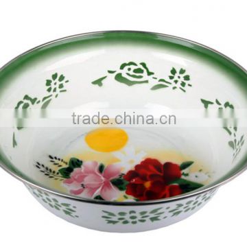 Stainless steel edged round green printed enamel basin