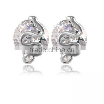 Simple Alloy Silver Plated Big Precious Stone Metal Snake Cuff Earring For Stud