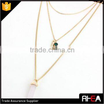 Gold Chain Delicate 2 Layered Necklace,boho Style Quartz Stone Pendant Necklace photo-6