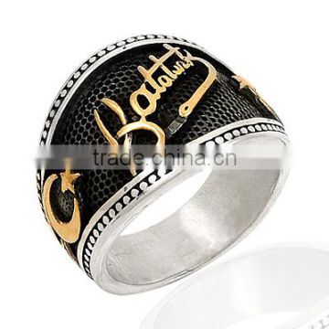 925K Sterling Silver Ataturk Moonstar Men Ring