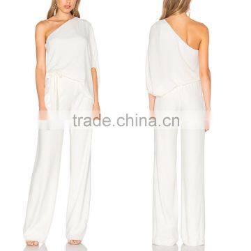Arabic Athen Divine White Lady Fashion Silk Chiffon One Shoulder Long Jumpsuits