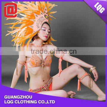 New design orange rhinestone tassel handmade hawaiian carnival costume