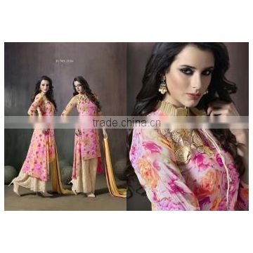 Gleeful Pink Georgette Palazzo Churidar Suit/designer churidars suits