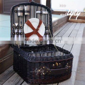 hotsale bulk dark brown wicker picnic basket with lid for 4 person