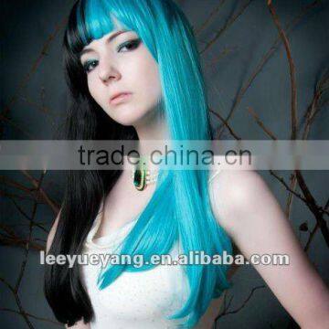 2014 new fashion beautiful blue and black long straight wig