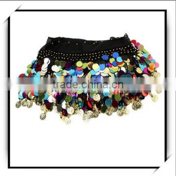 Gold Coins Belly Dance Hip Scarf Costume Belt Black