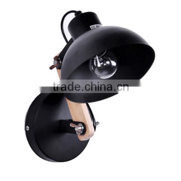 Flexible Arm Modern Black Metal And Wood Wall Lamp For Hotel Room Loft