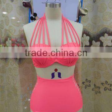 2016 New Arrival Flower Printed Retro High Waist Bikini photo-6