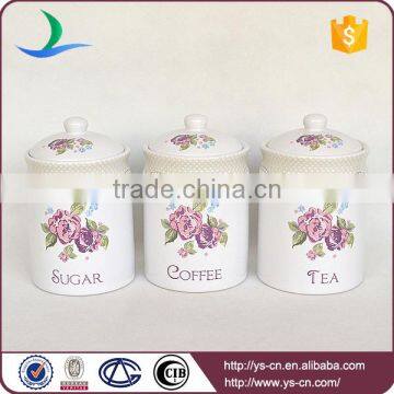 2015 flower decal ceramic food canister jars wholesale