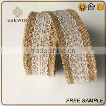 Popular Natural Jute Wired Fabric Lace Ribbon Bow photo-3