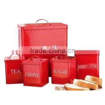 Set of 5 Household Square Metal Storage Canisters Bread Box Coffee Tea Biscuit Sugar Tin Jar photo-3