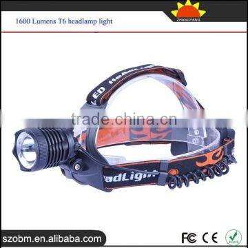 Waterproof Aluminum alloy ABS 1600 Lumens 1 Led T6 Rechargeable hunting headlamp light