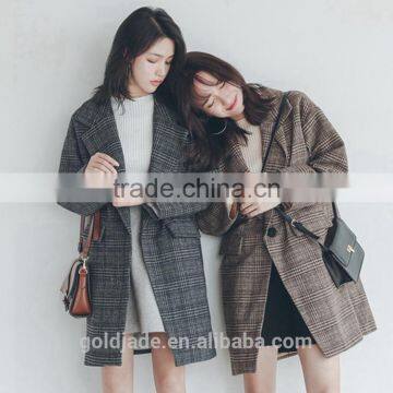 2016 High Quality Women Winter Plaid Woolen Coats for Ladies Ladies Long Coat Design