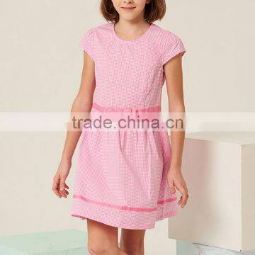 2017 Summer New Children's Cotton School Girl Belted Plaid Dress photo-2