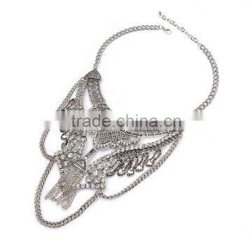 Unisex Fashion Alloy Rhinestone Chain Statement Necklace Earring Jewelry Sets