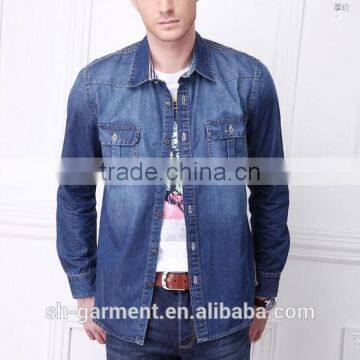 mens blue denimshirt with chest pocket N02