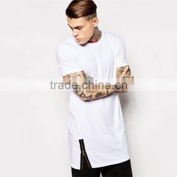 2015 Mens plain white tall tee shirt with zip detail