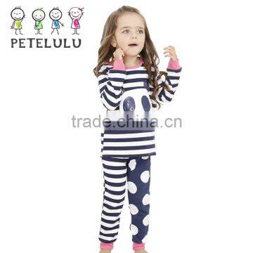 Kids Panda Long Sleeves T-shirt Strip Dot Mixture Pants The Striped Pajamas Sets