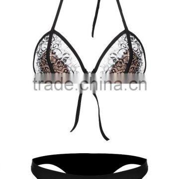 Sexy Women Padded Lace Bikini Set Swimwear Beach Black photo-2