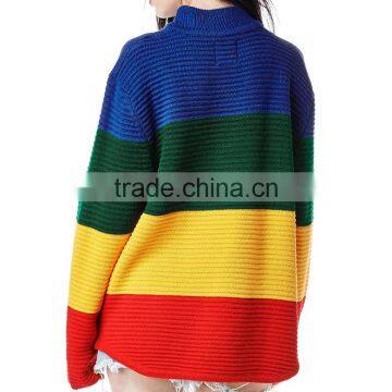 Oversize Drop Shoulder Sleeve Multi-color Block Pullover Knitted Crew Neck Pattern Sweater photo-3