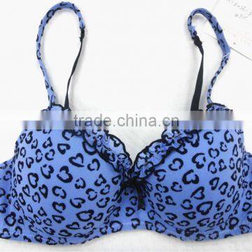 Stylish flock print sexy fancy lady bra with ruffle neckline www sexy photo.com