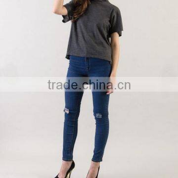Wholesale Women Clothing Custom High Neck Tshirt With Slit at Back photo-6