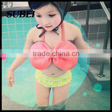 Korean Children Three-piece Swimsuit Girls Swimsuit With Swimming Cap Bow Split Bikini Swimsuit photo-2