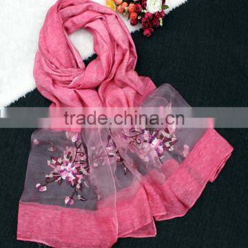 2017 High Quality Women Flower Embroidered Silk Scarf photo-4