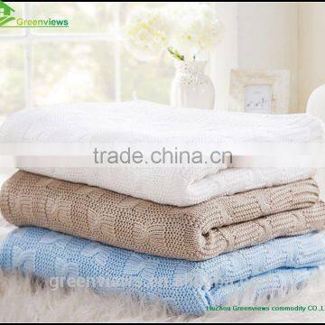 Blue white camel woven cotton blanket with fringe luxury cotton blankets