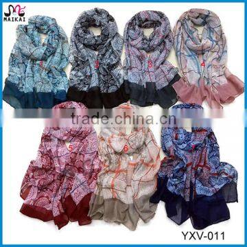 High fashion women's beautiful printing cotton voile scarf manufacturer