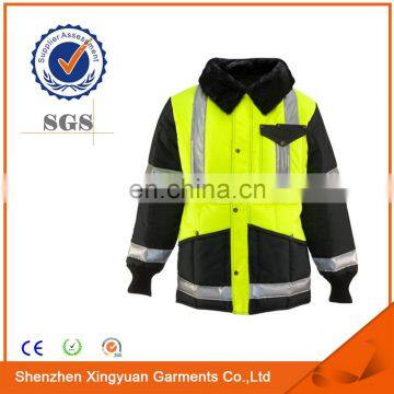 Waterproof Jacket with safety work Hi vis cold storage fleece collar