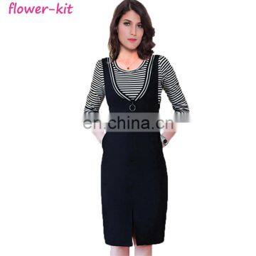 Summer 2017 new Korean women slimming stripe fashion long sleeve casual dress
