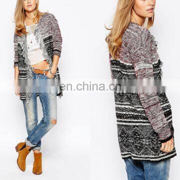 New Arrival Plus Size knit Fringe Kimono Cardigan In Gray