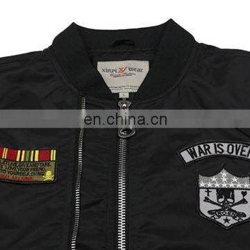 Custom Nylon Plain Black Flight Bomber Jacket Mens With Patches photo-4