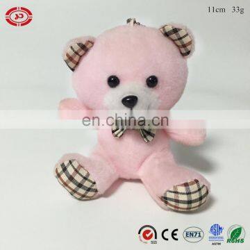 Cheap promotional plush pink bear sitting animal keychain toy