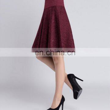 T-SK520 China Clothes Marron Lace Midi Elegant Womens A Line Skirt photo-3