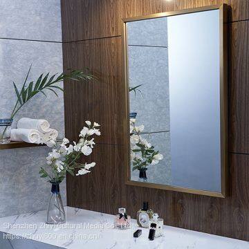 Nordic Brass Rectangular Bathroom Wall-mounted Mirror/dressing Table Mirror, Full-length Mirror Gold Customization photo-2