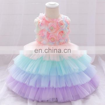 Wholesale Embroidery Pearl Bow Design Party Baby Girls Dress Birthday Party Kids Frock