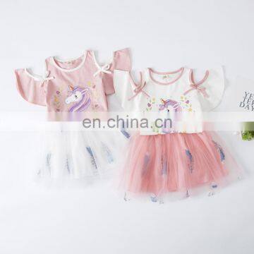 2020 Summer Girls Clothes 2PCS Kids Sets Girls Outfits O neck T-shirt Tops+Mesh Skirt Clothes Set