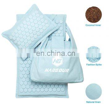 Natural Linen Coconut Inner Organic Hemp Durable Acupressure Mat Foot Massage Acupressure Mat and Pillow Set