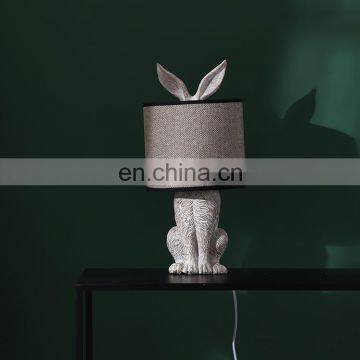Unique Indoor Lighting Rabbit Animal Resin Base Cheap Modern Grey Table Lamps for Bedroom photo-1