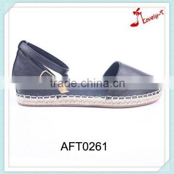 Fashion casual style flat women espadrilles buckle strap shoes within straw outsole
