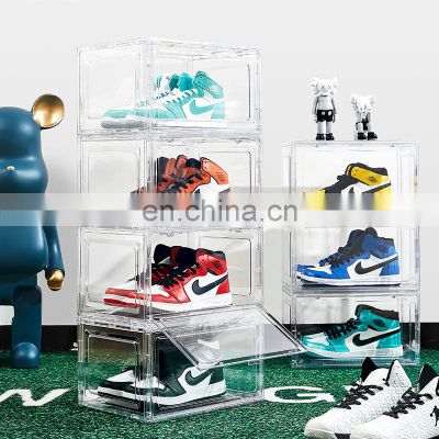 wholesale transparent acrylic clear shoe box storage magnet with lid storage stackable nike Front plastic clear shoe box sneaker