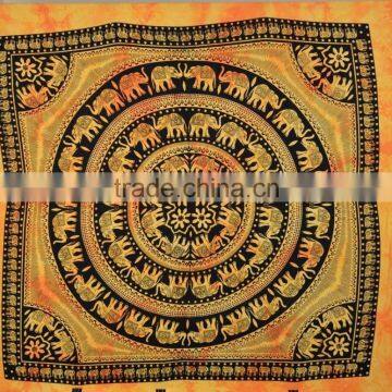 Indian Tapestry Cotton Mandala Elephants Print Brown Vintage Wall Hanging Tapestries Throw Bedsheet